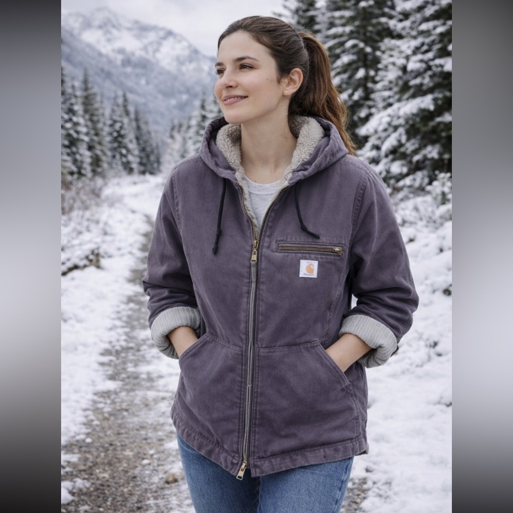 NWOT Carhartt Women's Loose Fit Washed Duck Sherpa Lined Jacket - Picture 2 of 13